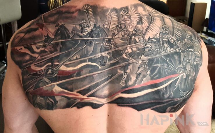 Tattoo Husaria Polska in patriotic motif on the back