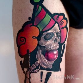 Tattoo Party Party on the thigh motif: colorful style: graphic / illustrative