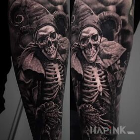 Tattoo Stańczyk. Death. on the upper arm motif: characters style: realistic