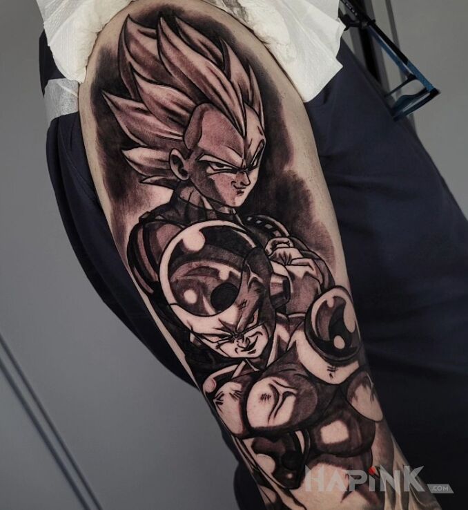Tattoo Dragon Ball. Son Goku. Manga. Anime. in characters motif and cartoon / comic book style on the upper arm
