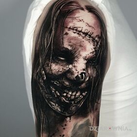 Tatuaż Horror. Kobieta. Twarz. na ręce motyw: mroczne styl: realistyczne