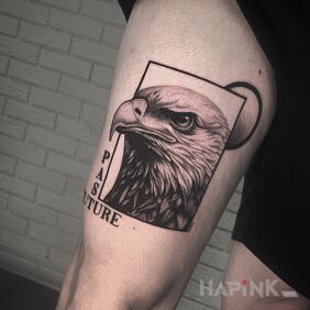 Tattoo Graphic eagle. on the leg motif: animals style: graphic / illustrative
