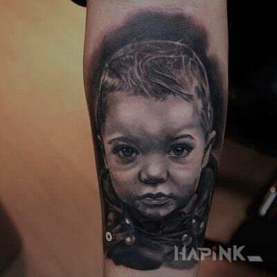 Tattoo Syn in 3D motif and realistic style on the forearm