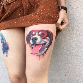 Tattoo Dog on the leg motif: animals