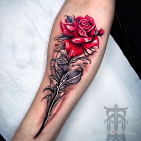 Tatuaż 🌹 Róża 🌹 na przedramieniu motyw: kolorowe styl: realistyczne
