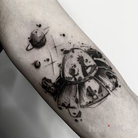 Tattoo Rick and Morty. On the arm style: graphic / illustrative
