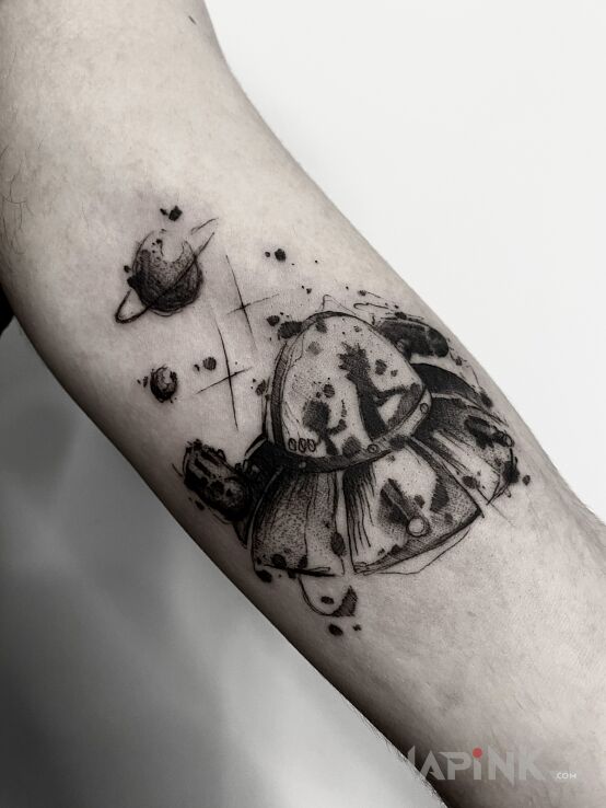 Tattoo Rick i Morty. in characters motif and graphic / illustrative style On the arm