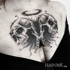 Tattoo Skulls. on the chest motif: dark style: sketch