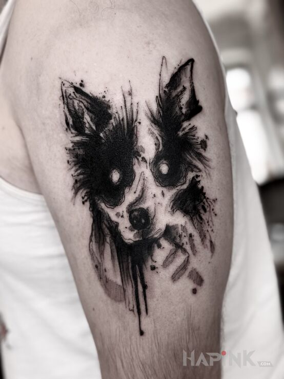 Tattoo Piesek. in animals motif and sketch style on the upper arm