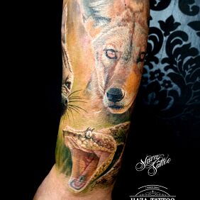 Tattoo Animals in color on the forearm motif: animals style: realistic