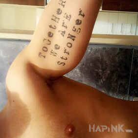 Tattoo Together we are stronger on the upper arm motif: lettering