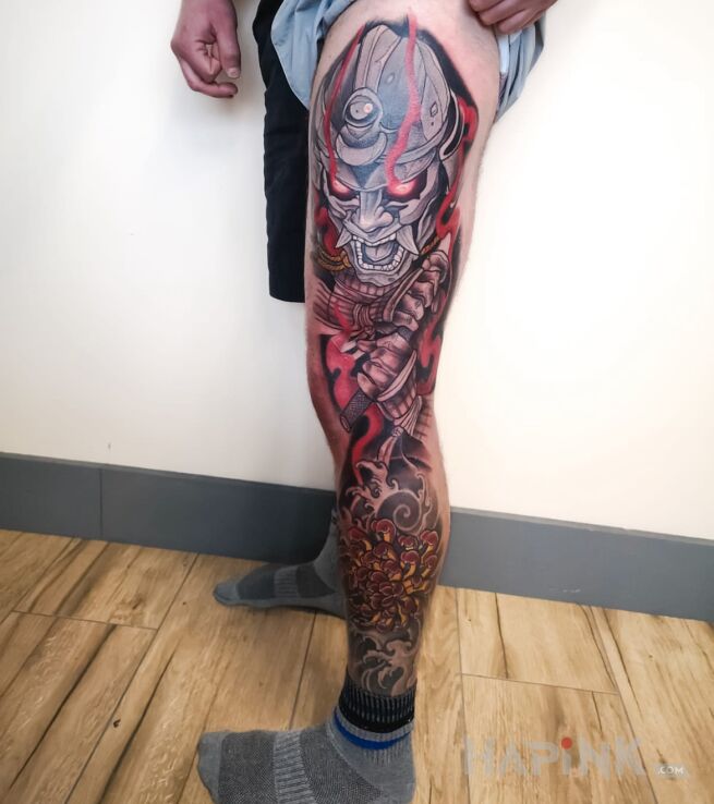 Tattoo Samuraj prawie skończony;) in legsleeves motif and japanese / irezumi style on the thigh