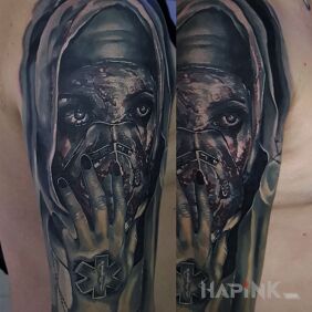 Tattoo End of Sleeve :) on the upper arm motif: characters style: realistic