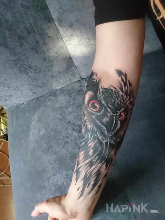 Tattoo Sowa in animals motif on the forearm
