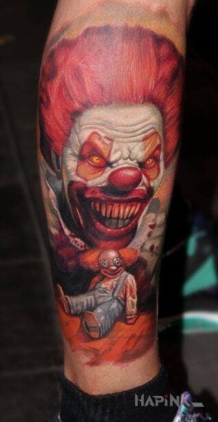 Tattoo Klaun in 3D motif on the calf
