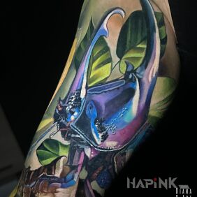 Tattoo Beetle sleeve On the arm motif: animals style: realistic