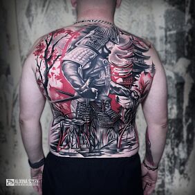 Tatuaż Samuraj na łopatkach motyw: kolorowe styl: japońskie / irezumi