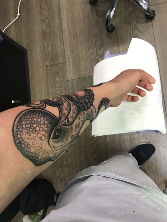 Tatuaż ośmiorniczka w motywie zwierzęta na przedramieniu