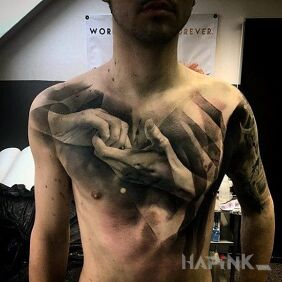 Tattoo Two hands on the chest motif: 3D style: realistic
