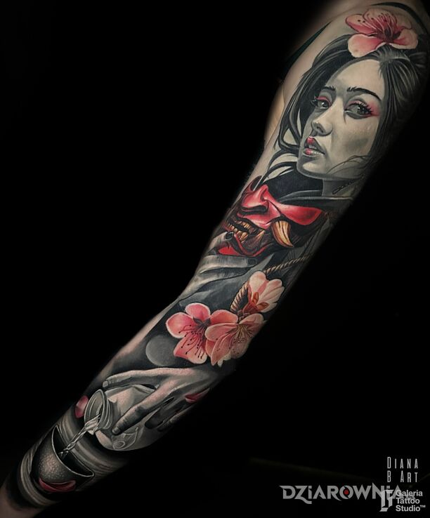 Tatuaż japoński rękaw geisha hannya w motywie rękawy i stylu japońskie / irezumi na ramieniu