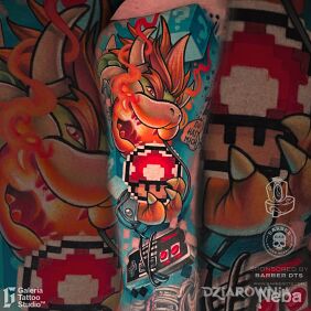 Tatuaż Bowser Mario Bros Tattoo na ręce motyw: śmieszne styl: kreskówkowe / komiksowe