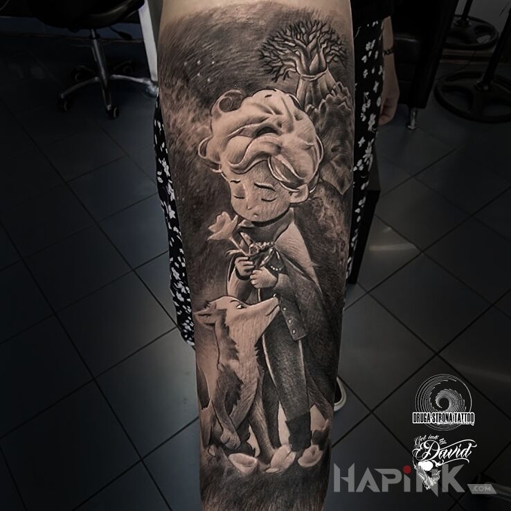 Tattoo Mały Książę i lisek in animals motif and graphic / illustrative style On the arm