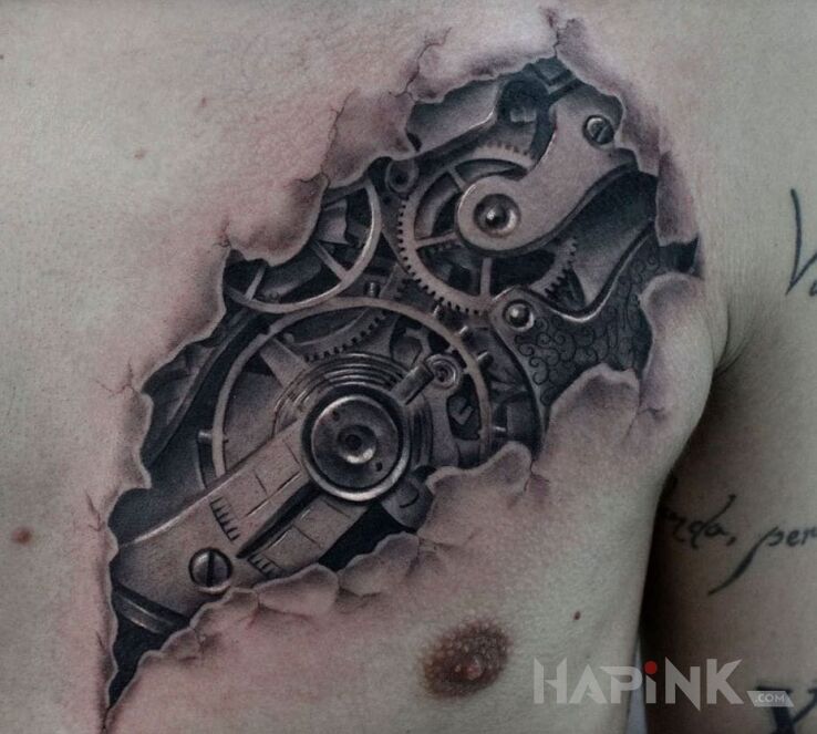 Tattoo Tryby i trybiki in 3D motif and biomechanics style on the chest