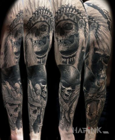 Tattoo Indianin - Pirat - Samuraj in characters motif on the forearm