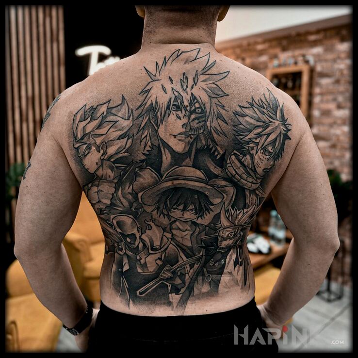 Tattoo Dla fana najlepszych anime in faces motif and graphic / illustrative style on the back