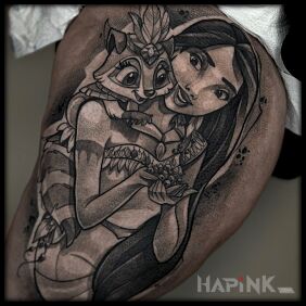 Tattoo Pocahontas on the buttocks motif: faces style: cartoon / comic book