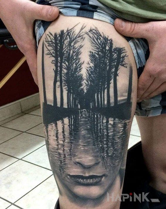 Tattoo 3D in 3D motif on the leg