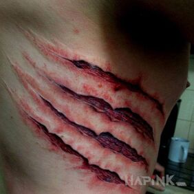 Tattoo Meeting the beast on the ribs motif: 3D style: realistic
