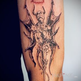 Tattoo BONESKULL On the arm motif: demons style: graphic / illustrative