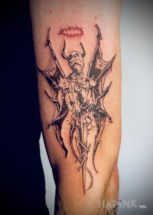 Tattoo BONESKULL in demons motif and graphic / illustrative style On the arm