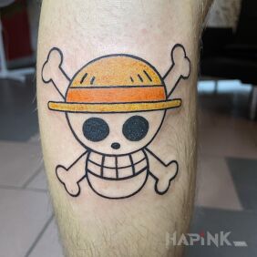 Tattoo ONE PIECE on the leg motif: manga / anime style: graphic / illustrative
