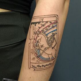 Tattoo TAROT CARD On the arm motif: other style: contour / linework