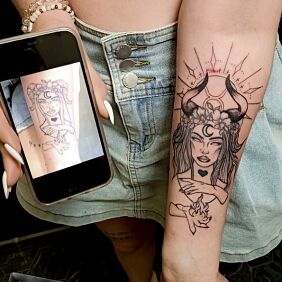 Tattoo DEMON WOMAN CORRECTION On the arm motif: demons style: contour / linework