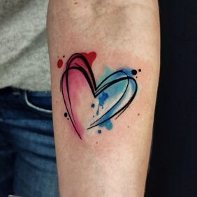 Tattoo WATERCOLOR HEART on the forearm motif: Love style: Watercolor