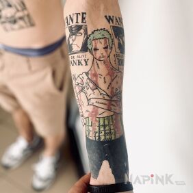 Tattoo One piece on the forearm motif: characters style: graphic / illustrative