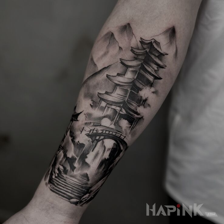 Tattoo Japońskie domostwo in other motif and graphic / illustrative style On the arm