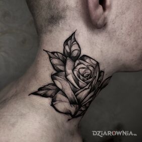 Tatuaż Róża w szarościach na szyi motyw: kwiaty styl: dotwork