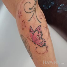 Tattoo Butterfly on the forearm motif: butterflies style: graphic / illustrative