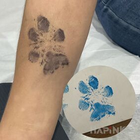 Tattoo Paw print on the forearm motif: black and gray style: Watercolor
