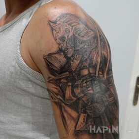 Tattoo Samurai (cover) On the arm motif: cover-up style: graphic / illustrative