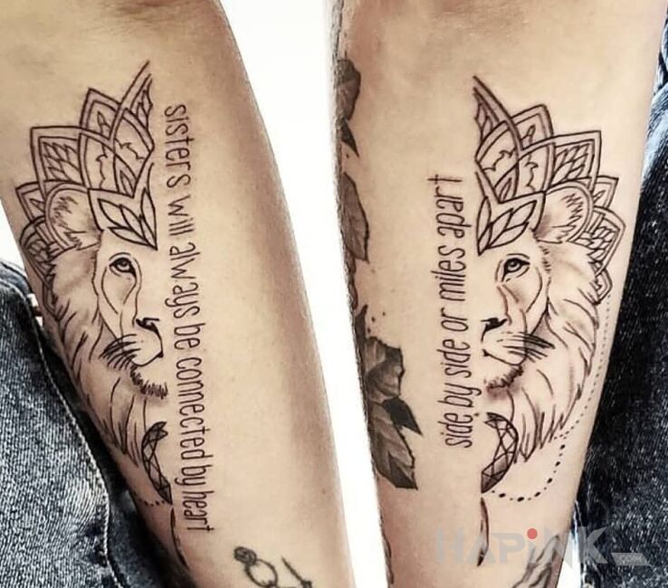 Tattoo Lew dla sióstr in animals motif and contour / linework style on the forearm