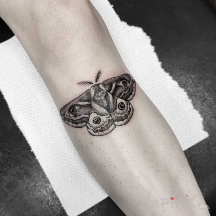 Tattoo Ćma in animals motif and realistic style on the tibia