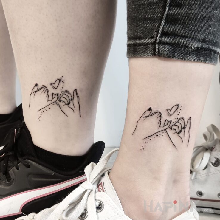 Tattoo Przyjaźń in Love motif and minimalistic style near the ankle