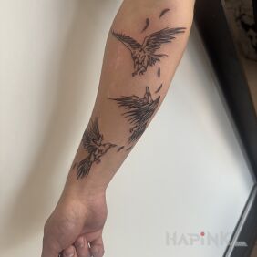 Tattoo Ravens on the forearm motif: animals style: graphic / illustrative