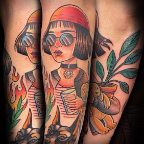 Tattoo Matilda On the arm motif: colorful style: oldschool