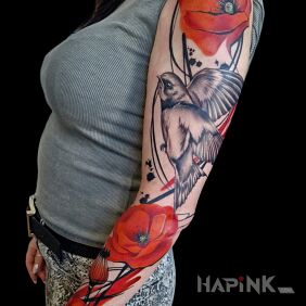 Tattoo Flour sleeve On the arm motif: colorful style: graphic / illustrative